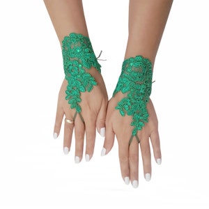 Christmas green lace gloves, fingerless gloves, prom, party, pine green, christmas wedding, christmas theme, bridal gift, yew year gift image 3