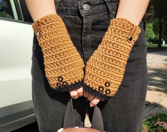 Hand-Knit Fingerless Gloves - Wool and Acrylic Blend, Warm Winter Wrist Cuffs Size S