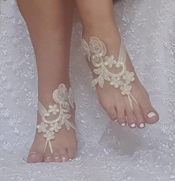 Champagne gold beach wedding barefoot sandals bridal acessories bridesmaid gift rustic boho prom beach party
