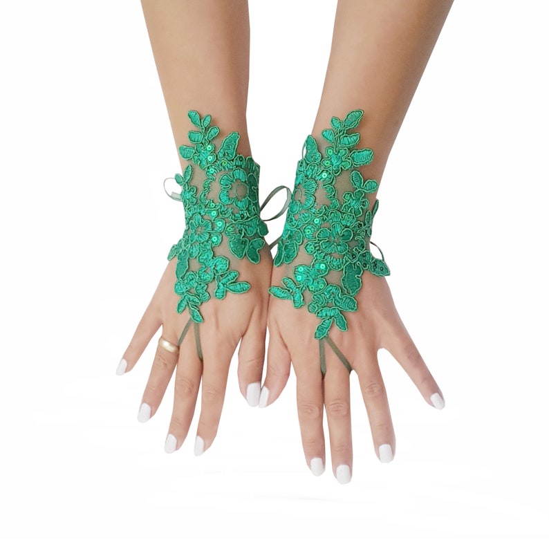 Christmas gloves fingerless glove lace gloves green gloves Etsy