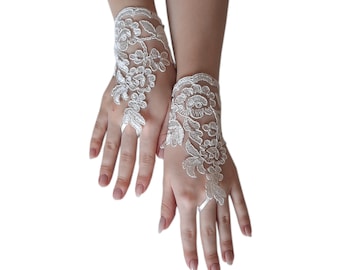 Ivory Lace Fingerless Wedding Gloves: Bridal Gauntlets