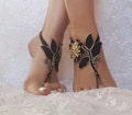 Black gold beach shoes, Unique design, lariat sandals, wedding bridal, bellydance, gothic, wedding shoes, summer wear, gothic bridal sandals product logo