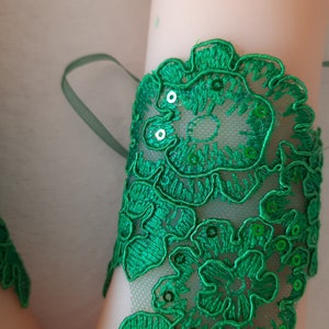 Christmas green lace gloves, fingerless gloves, prom, party, pine green, christmas wedding, christmas theme, bridal gift, yew year gift image 2