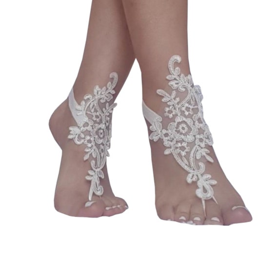 4 color, ivory  lace barefoot wedding barefoot sandals flexible wrist lace sandals Beach wedding barefoot sandals