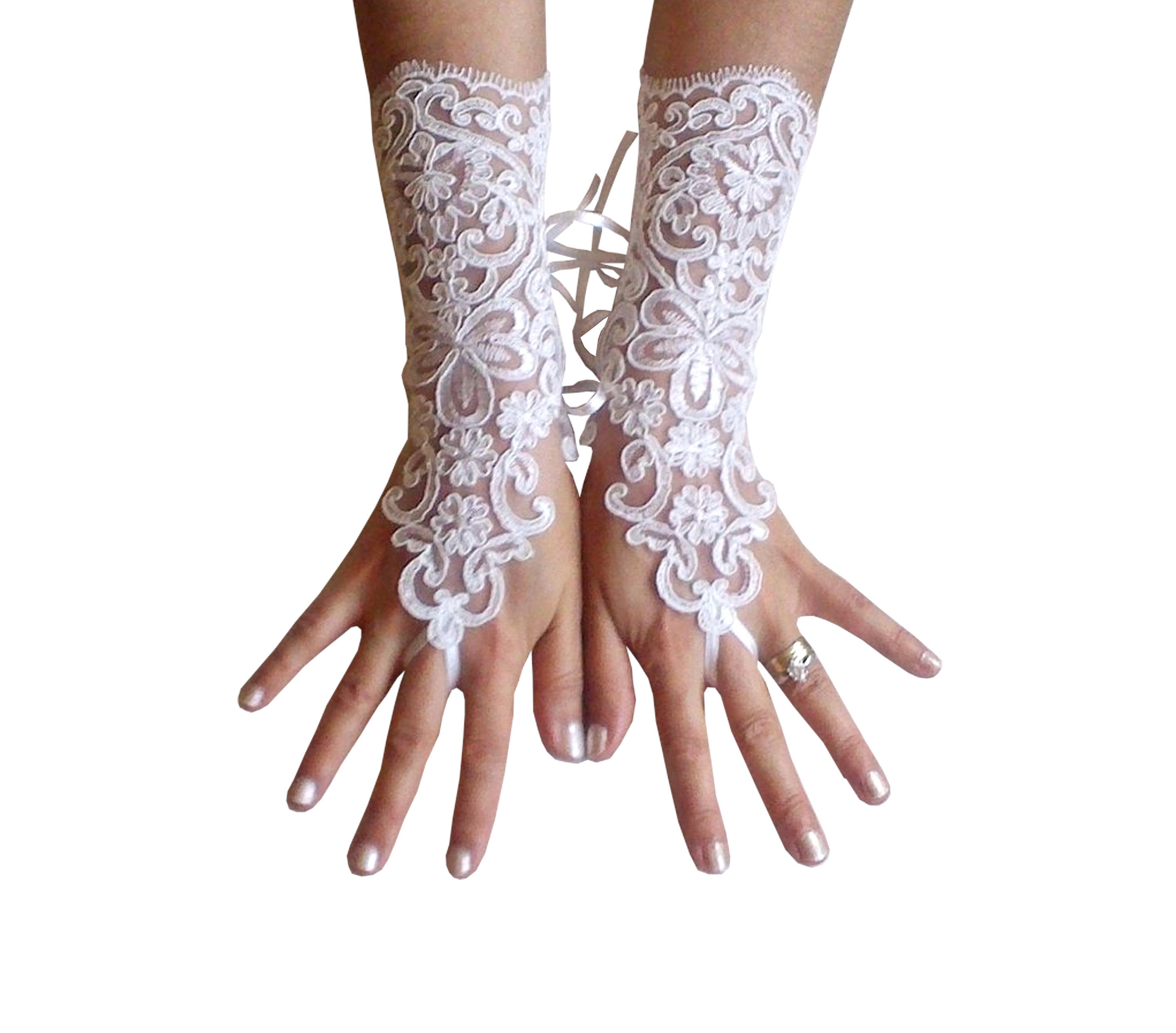ivory lace fingerless gloves bridal