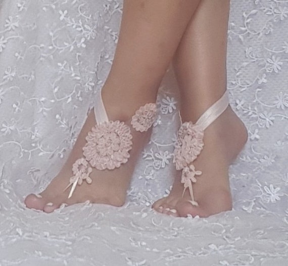Pink Bridal lace barefoot sandals beach wedding bridemaid gift pink pinkish