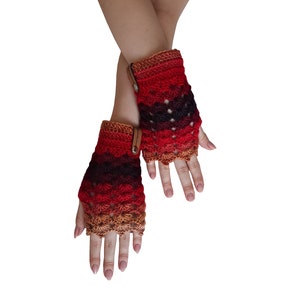 Fingerless crochet gloves  soft and stylish handwear for cool weather red beige burgundy mittens short arm warmers Size S