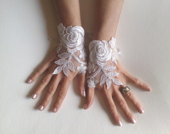 Ivory or white Wedding gloves bridal gloves lace gloves fingerless gloves ivory gloves french lace gloves