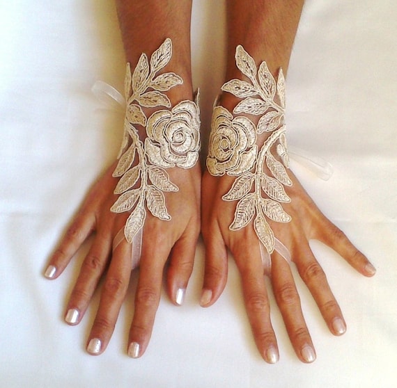 cappuccino Wedding gloves happiness rose bridal gloves fingerless lace gloves cappuccino gloves french lace gloves