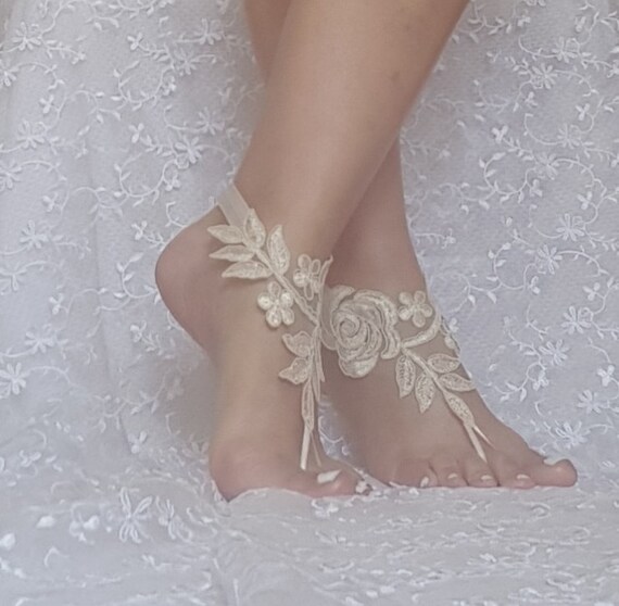 Champagne gold beach wedding barefoot sandals bridal acessories bridesmaid gift rustic boho prom beach party