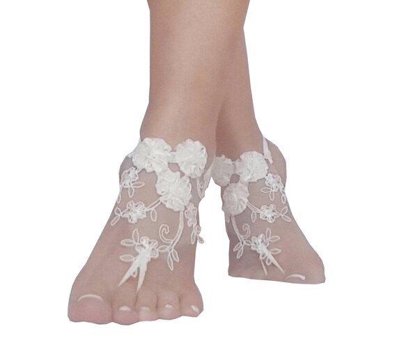 3D flower ivory Beach wedding barefoot sandals Ivory | Etsy