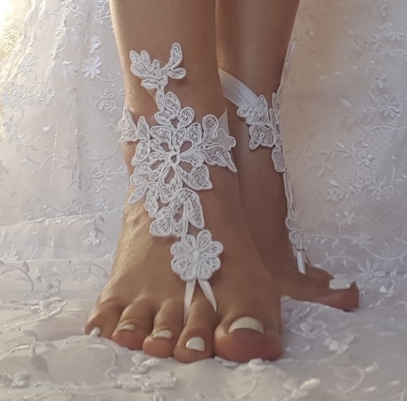 White, ivory, champagne, beach wedding barefoot sandals shoe barefoot shoes for beach wedding bangle beach anklets bangles