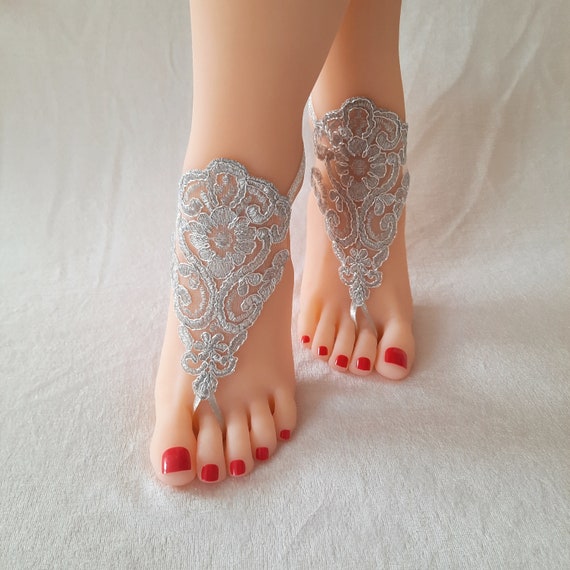 silver lace barefoot sandal beach wedding barefoot sandal bridal barefoot sandals wedding barefoot sandal beach shoe lace anklet bridetobe