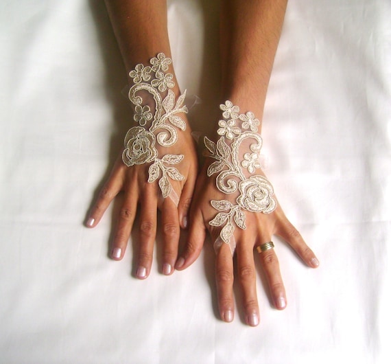 cappuccino Wedding gloves happiness rose bridal gloves fingerless lace gloves cappuccino gloves french lace gloves