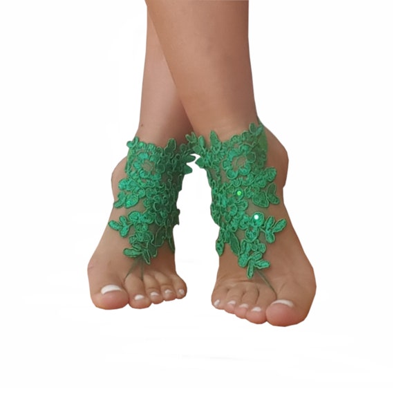 Christmas wedding, christmas gift, beach wedding, bridesmaid gift, green barefoot sandals, green wedding shoe, beach shoe, bridal shoes,
