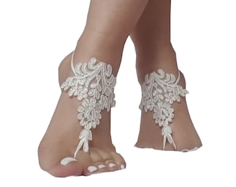 Lace Barefoot Sandals: Beach Wedding Bridal Foot Jewelry