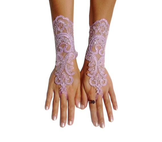 Lavender gloves lilac bridal gloves light purple fingerless lace gloves french lace silver frame, bridesmaid dresses, glove