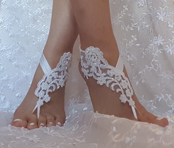 Snow White Beaded Wedding Sandal Bridal Shoe Beach Lace Barefoot Sandals Snow White Beaded Wedding Sandal Bridal Shoe Beach Lace Barefoot Sandals