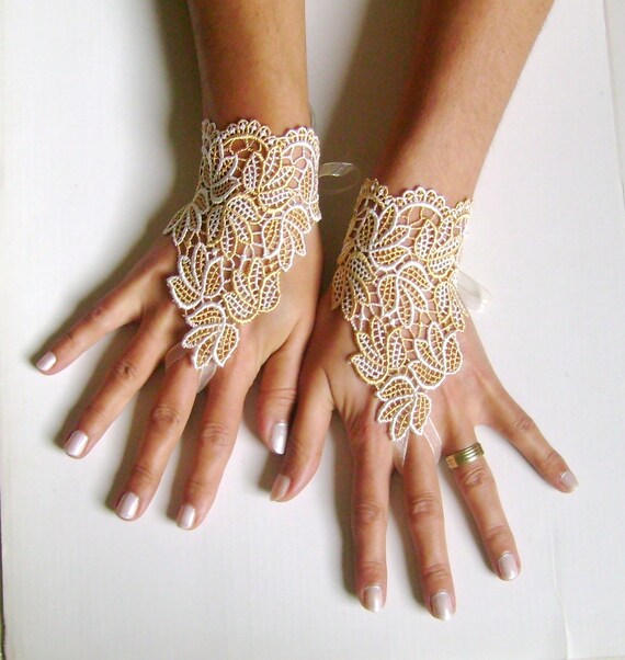 Ivory Caramel leaf lace gloves bridal wedding gloves late coffe cappuccino collor bridesmaid prom dress bride wedding venice lace 0016