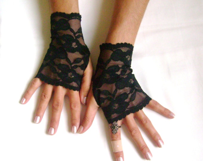 Black Lace Gloves Fingerless Gloves Lace Armwarmers Black Gloves Free