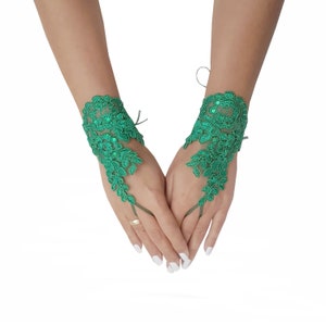 Christmas green lace gloves, fingerless gloves, prom, party, pine green, christmas wedding, christmas theme, bridal gift, yew year gift image 7