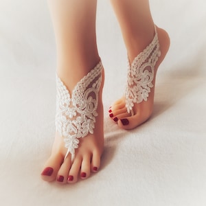 Duty Free lace bridal anklet, wedding barefoot sandal, beach shoes, bridal accessory, wedding anklet, lace barefoot sandals, wedding shoe