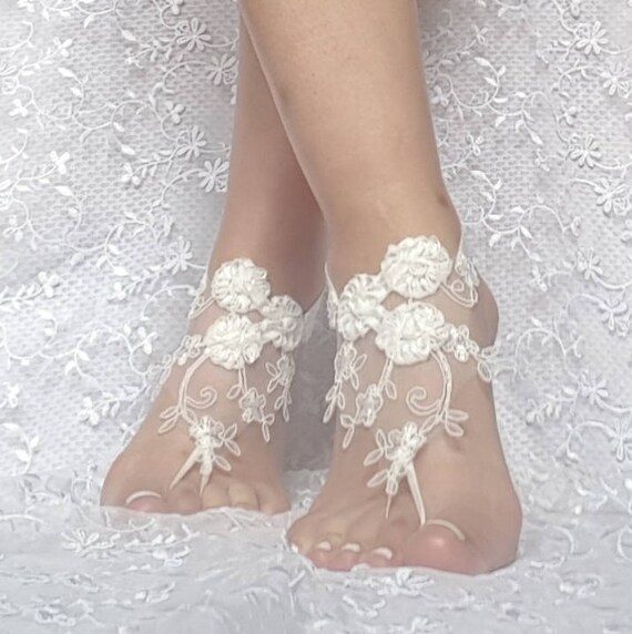 3D flower ivory Beach wedding barefoot sandals Ivory Barefoot shoe beach bridal accessories prom party show boho bohemian wedding