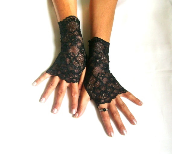 Black lace gloves fingerless gloves lace armwarmers black gloves