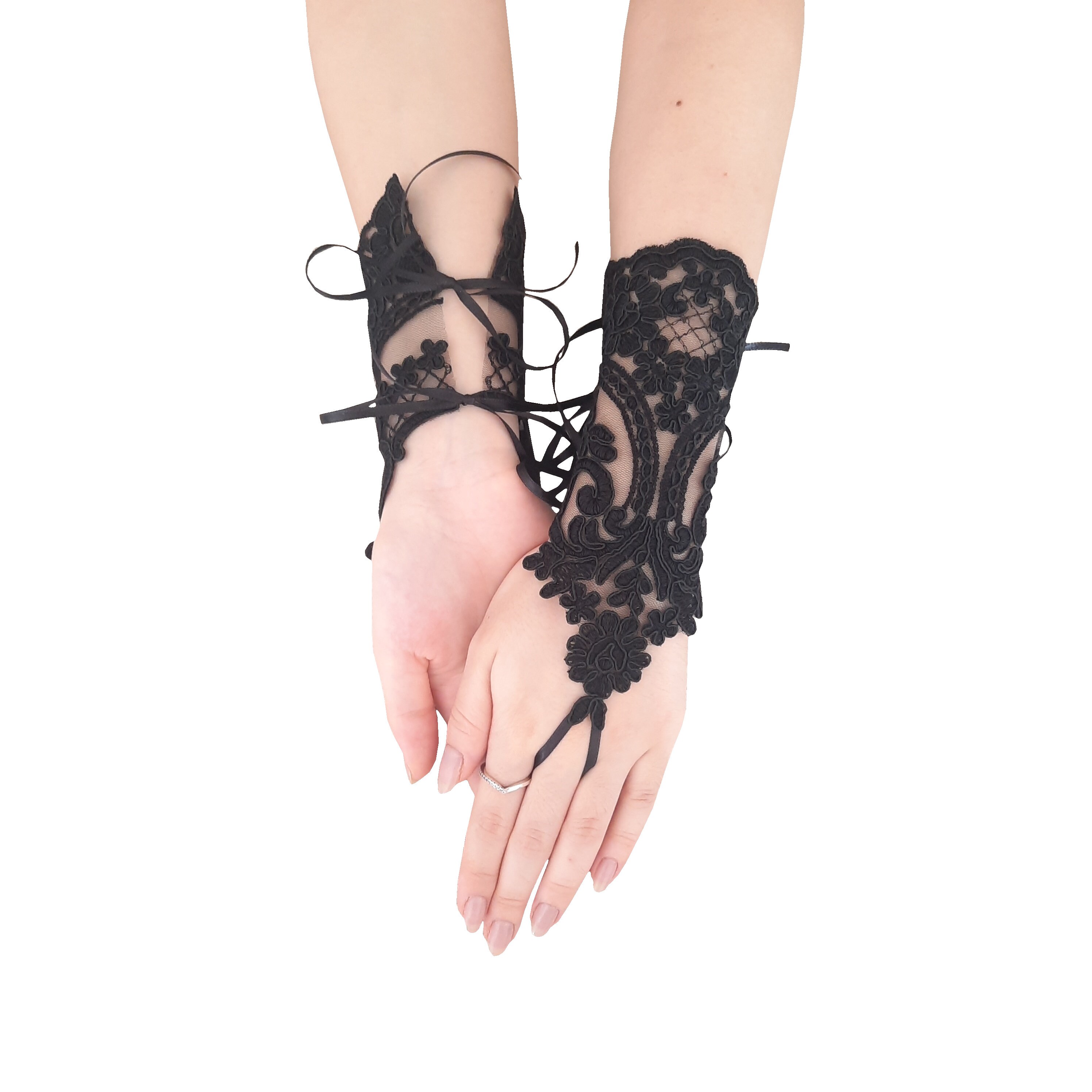 Elegant Black Lace Fingerless Gloves by Glovesbyjana Elegant Black Lace Fingerless Gloves by Glovesbyjana