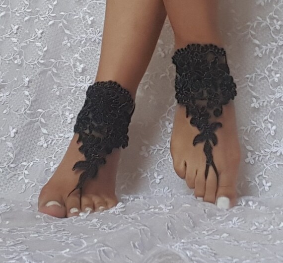 Black little melange french lace gothic barefoot sandals wedding shoe prom party steampunk bangle beach anklets