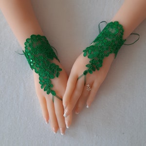 Christmas green lace gloves, fingerless gloves, prom, party, pine green, christmas wedding, christmas theme, bridal gift, yew year gift image 9