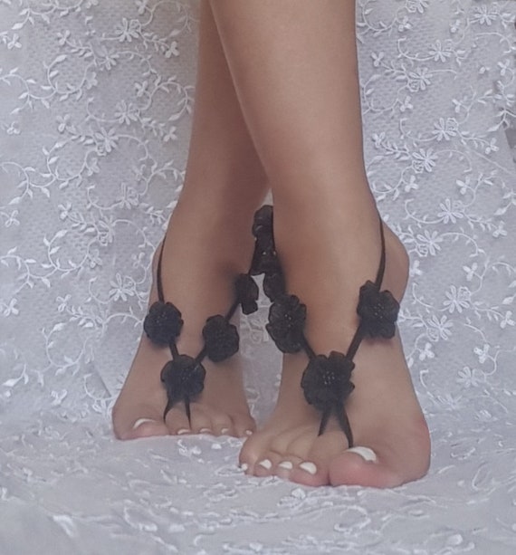 Black wedding barefoot sandals bridesmaid gift flower wedding shoe barefoot wedding prom party bangle beach anklets bridal bride