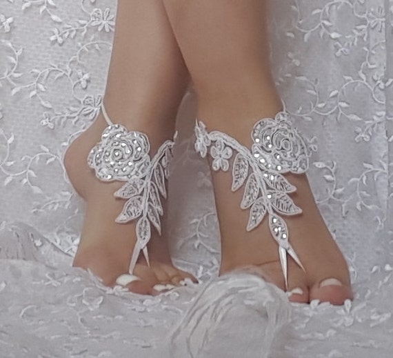 Beach wedding barefoot sandals, bangle, wedding anklet, anklet, bridal, bellydance, gothic bridal anklet, ivory lace sandals,