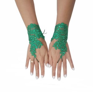 Christmas green lace gloves, fingerless gloves, prom, party, pine green, christmas wedding, christmas theme, bridal gift, yew year gift image 5