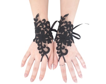 Manchette de poignet en dentelle noire avec motif floral - Idéal pour les occasions spéciales et les fêtes de mariage gothiques