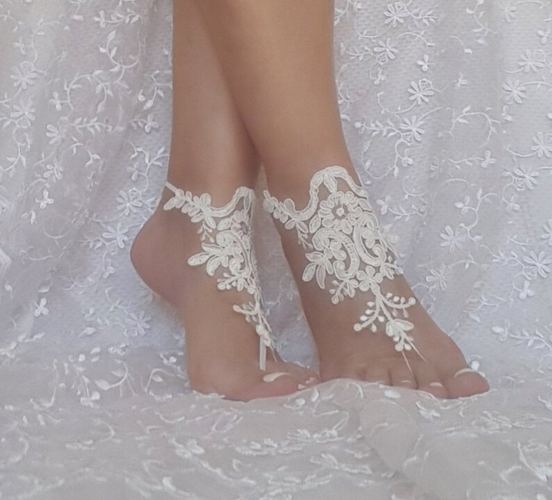 Ivory Beach Wedding Barefoot Sandals Beach Wedding Bridal - Etsy