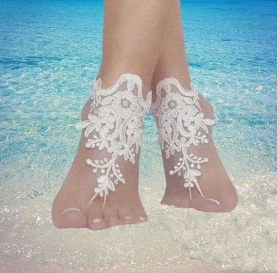 ivory beach wedding barefoot sandals, beach wedding, bridal barefeet sandals, bridal accessory, beach lace shoe, beach bridal shoe, beach
