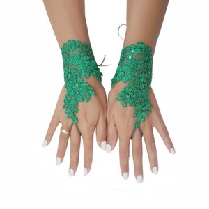 Christmas green lace gloves, fingerless gloves, prom, party, pine green, christmas wedding, christmas theme, bridal gift, yew year gift image 6