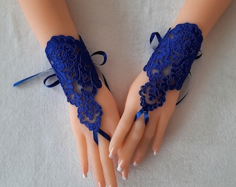 Gants de mariage bleu royal gants de mariée gants sans doigts demoiselle d’honneur cadeau accessoire de mariée fête bal anniversaire plage bal ornement à la main