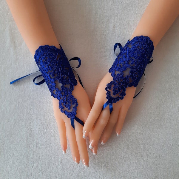 Royal blue  Wedding gloves bridal gloves fingerless gloves  bridesmaid gift bridal accessory party prom anniversary beach prom hand ornament