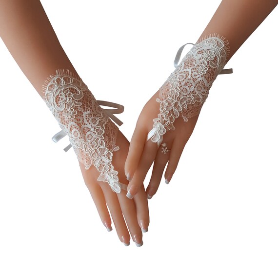 French lace, fingerless glove, bridal lace wrist, cuff lace, wedding accessories, quality gauntlets,