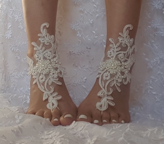 White or ivory Beach wedding barefoot sandals Ivory Barefoot, gift idea, bridal barefoot sandals