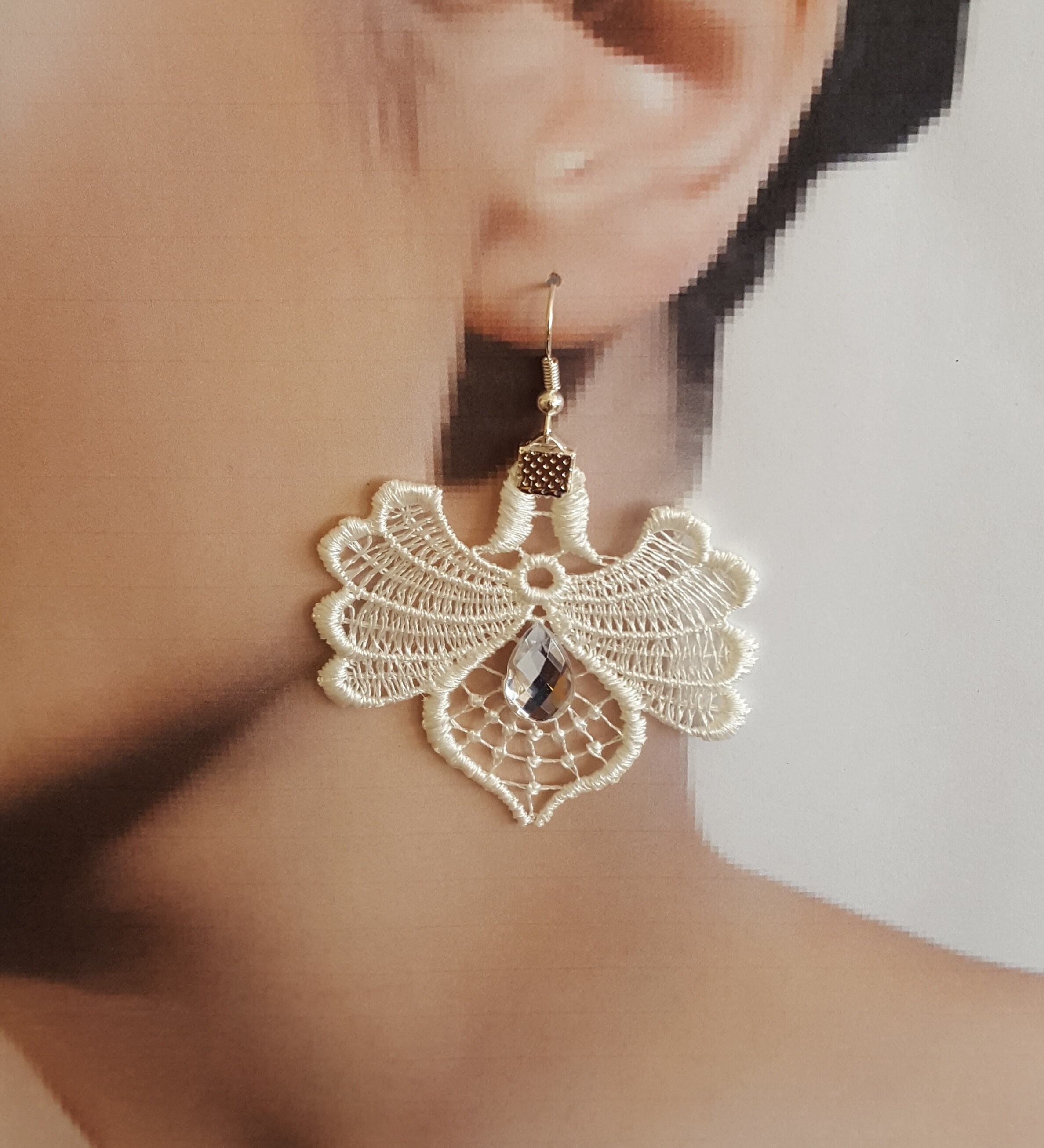 Ivory Bridal Earrings Jewelry Lace Earrings Wedding Lace