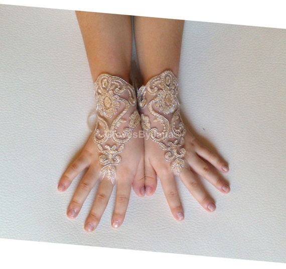Flower girl cappuccino silver frame lace gloves wedding bridal gloves french lace for princess wedding gloves lace