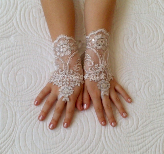 Flower girl ivory silver frame lace gloves wedding bridal gloves french lace for princess wedding gloves lace