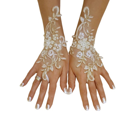 Ivory gold or ivory silver frame wedding gloves bridal gloves lace gloves fingerless gloves ivory gloves bridal accessories party prom