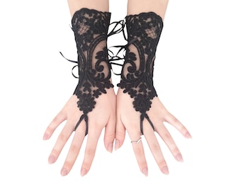 Elegant Black Lace Fingerless Gloves by GlovesByJana - Perfect for gothic wedding and Special Occasions
