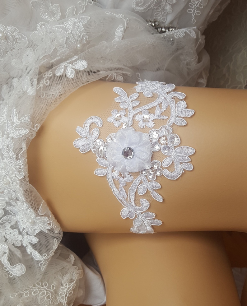 White bridal garter belt wedding garter 3d flower garter Etsy