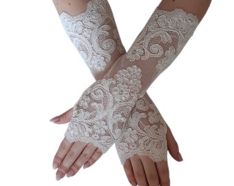 Gants en dentelle gants sans doigts de mariée ivoire pour fiançailles de fête de bal de mariage français dentelle gant bras en dentelle