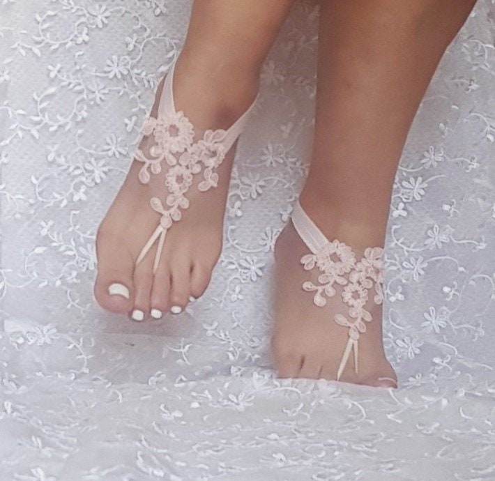 Lace Barefoot Sandals Beach Wedding Shoe Bridesmaid Gift Pink